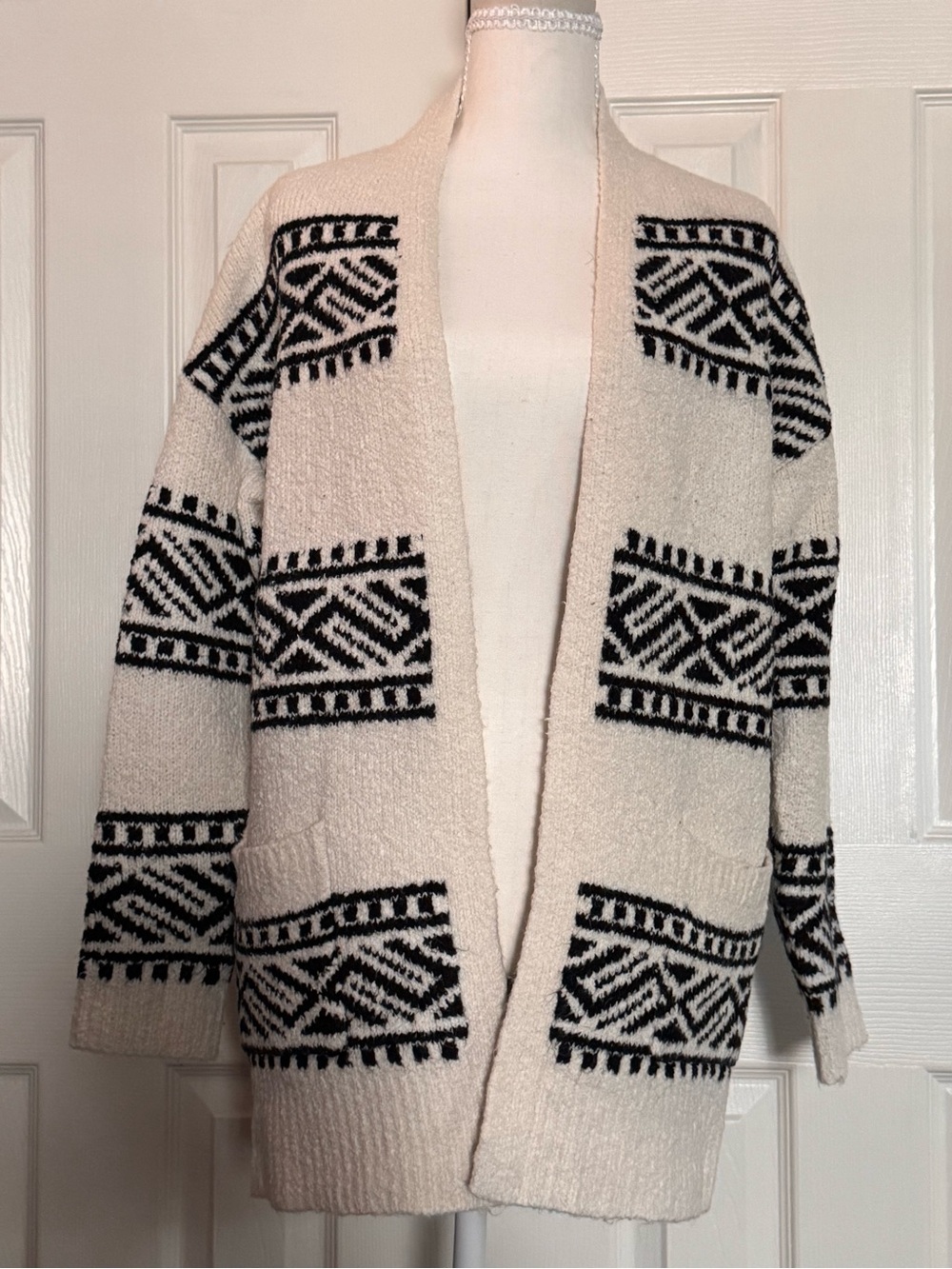 Joie Cream Cardigan with Black Geometric Trim - Picture 2 of 10
